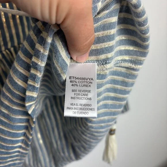 Altar'd State Striped Blue & Gold Metallic Peplum Blouse With Tassels Size S - Picture 3 of 7